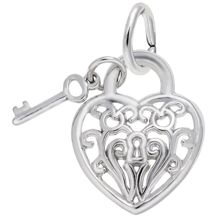 Filigree Heart & Key Pendant Charm - Charms - Design Jewellers Edmonton