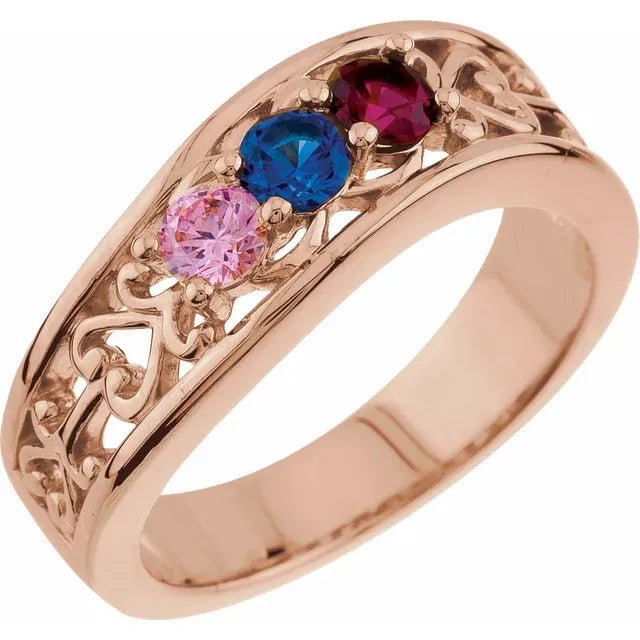 Filigree Heart Trio Mother’s Ring - Gemstone Ring - Design Jewellers Edmonton