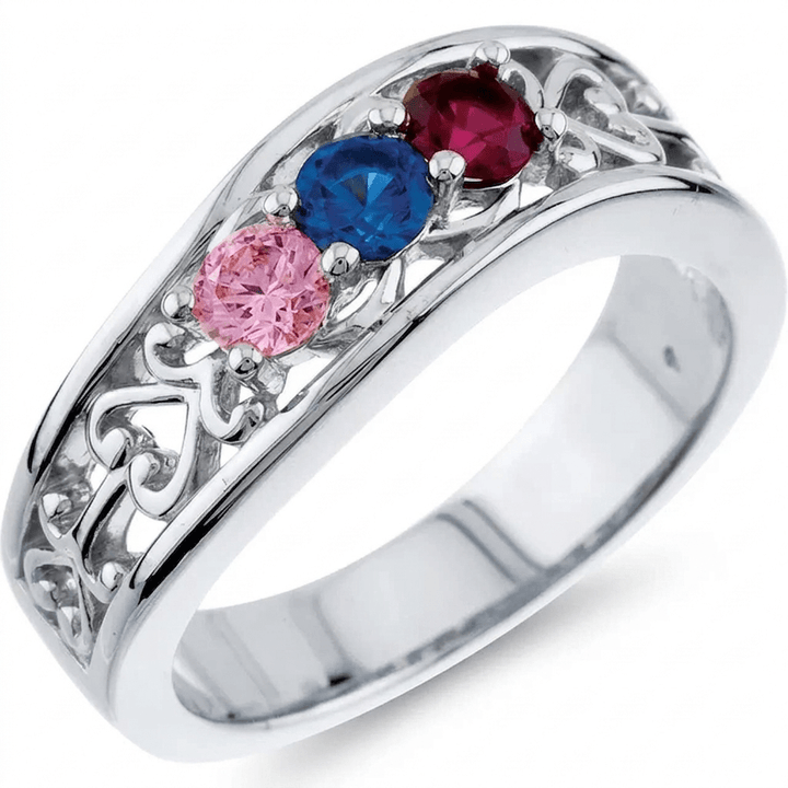 Filigree Heart Trio Mother’s Ring - Gemstone Ring - Design Jewellers Edmonton