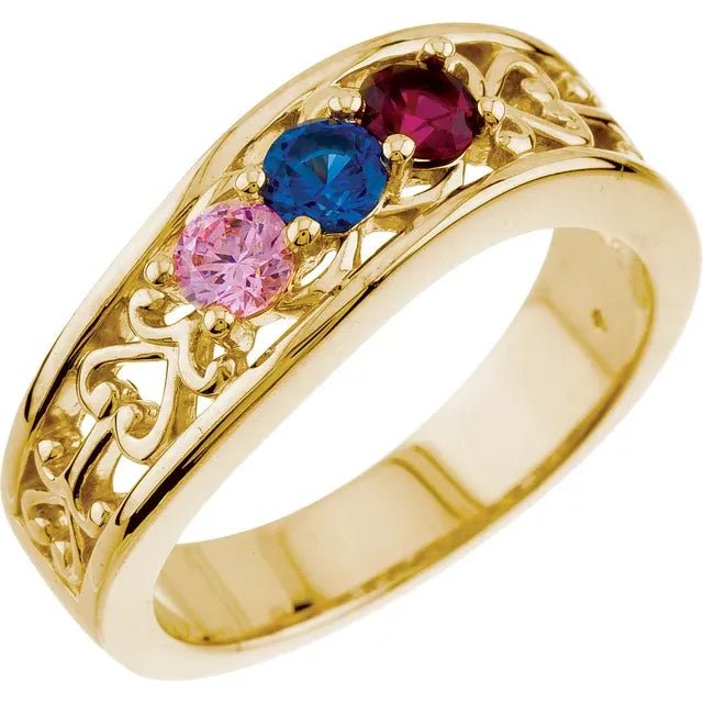 Filigree Heart Trio Mother’s Ring - Gemstone Ring - Design Jewellers Edmonton