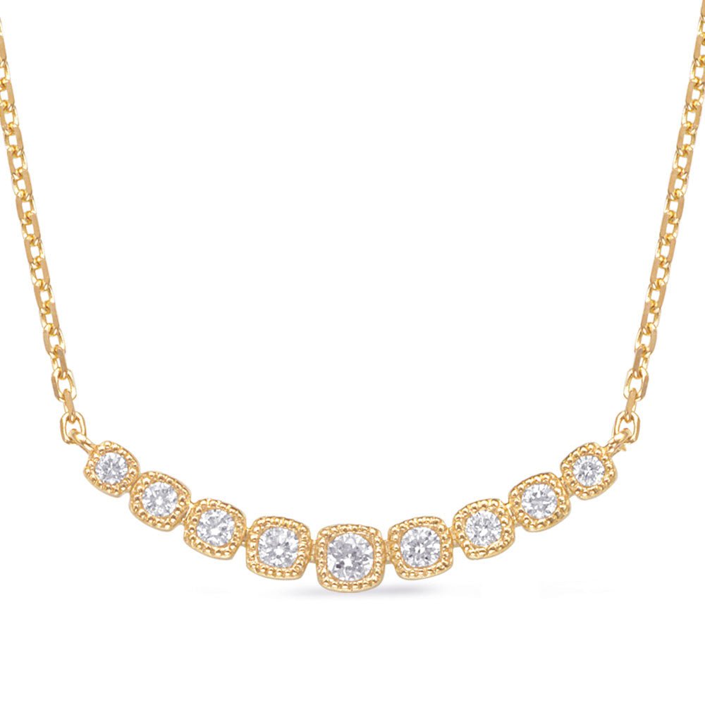 GOLD AND DIAMOND CUSHION SHAPE DESIGN MULTI DIAMOND NECKLACE - Design Jewellers Edmonton
