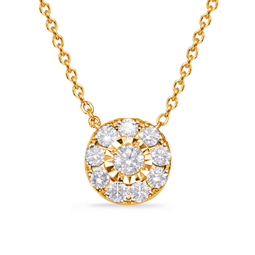 GOLD CLUSTER HALO DIAMOND NECKLACE - Design Jewellers Edmonton
