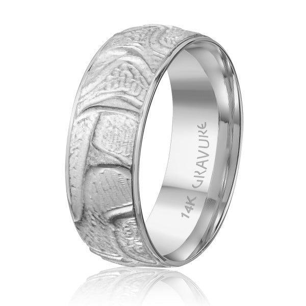 Men's 10K Gold Abstract Textured Band - Gold Bands with Designs - Design Jewellers Edmonton