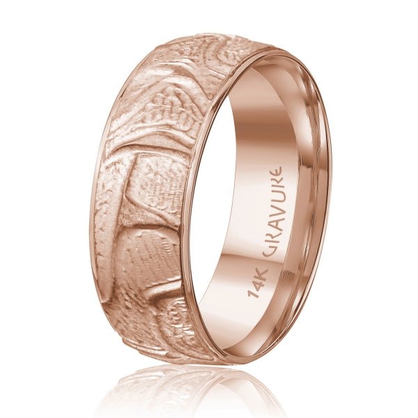 Men's 10K Gold Abstract Textured Band - Gold Bands with Designs - Design Jewellers Edmonton