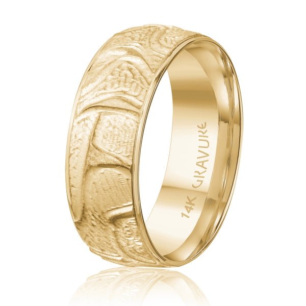 Men's 10K Gold Abstract Textured Band - Gold Bands with Designs - Design Jewellers Edmonton