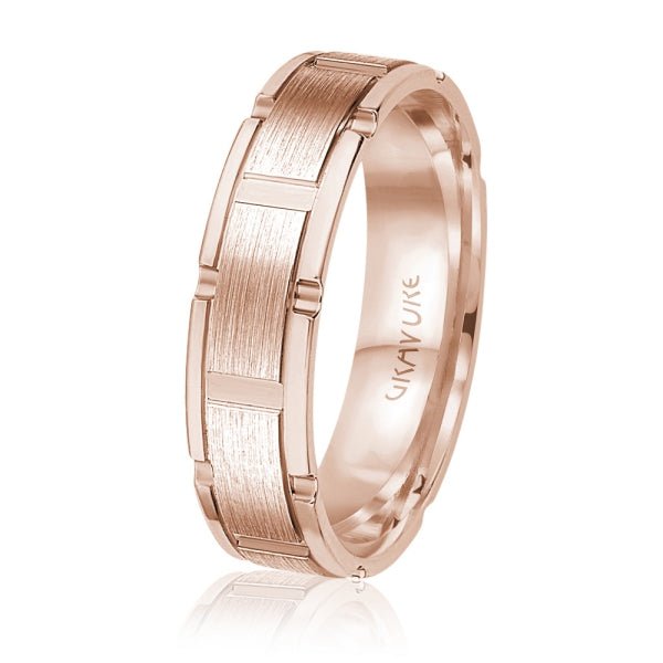 Men's 10K Gold Brushed Block Link Band - Gold Bands with Designs - Design Jewellers Edmonton