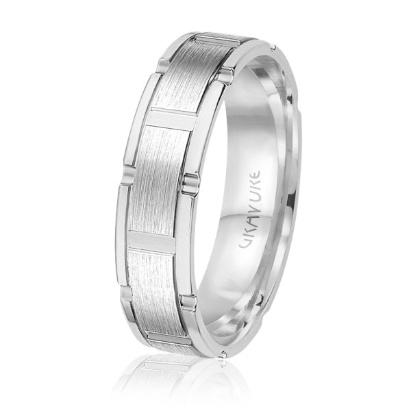 Men's 10K Gold Brushed Block Link Band - Gold Bands with Designs - Design Jewellers Edmonton