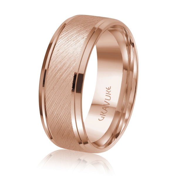 Men's 10K Gold Diagonal Brush Beveled Edge Band - Gold Bands with Designs - Design Jewellers Edmonton