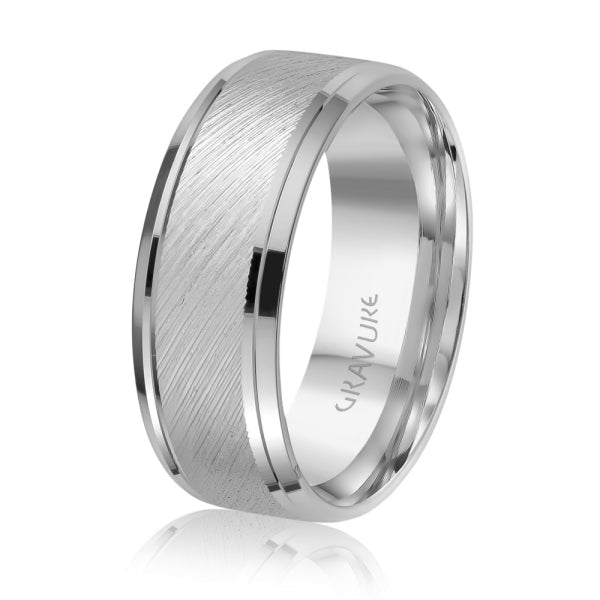 Men's 10K Gold Diagonal Brush Beveled Edge Band - Gold Bands with Designs - Design Jewellers Edmonton