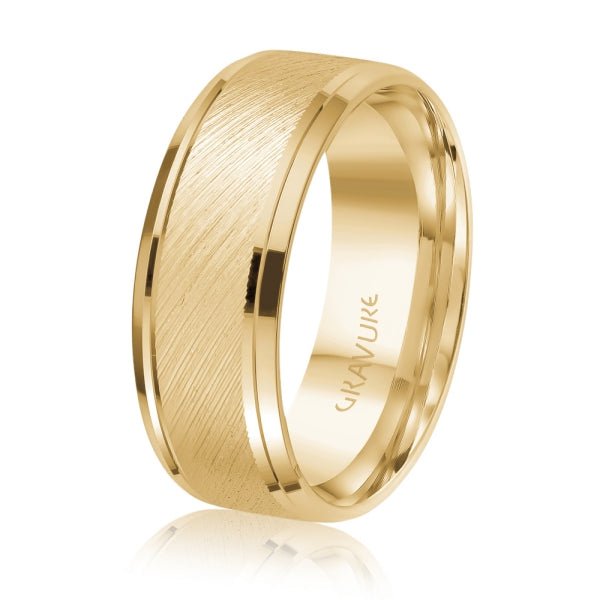 Men's 10K Gold Diagonal Brush Beveled Edge Band - Gold Bands with Designs - Design Jewellers Edmonton