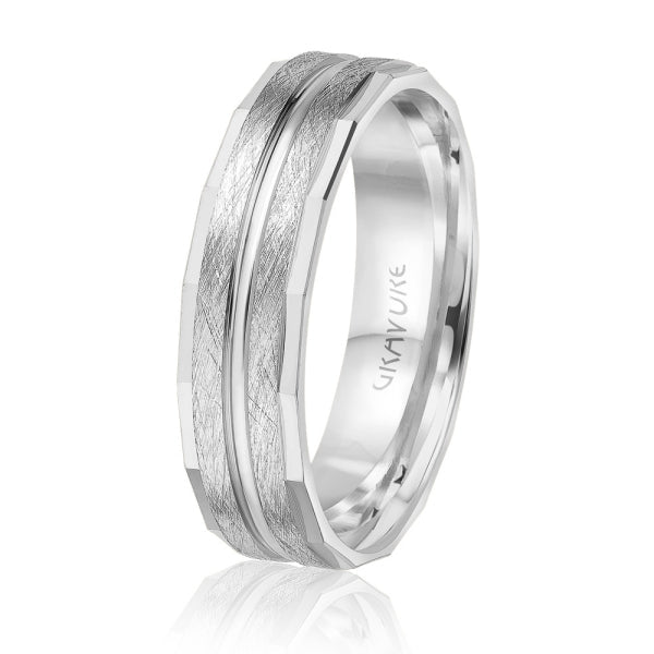 Men's 10K Gold Faceted Brushed Finish Band - Gold Bands with Designs - Design Jewellers Edmonton