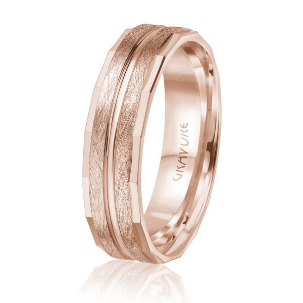 Men's 10K Gold Faceted Brushed Finish Band - Gold Bands with Designs - Design Jewellers Edmonton