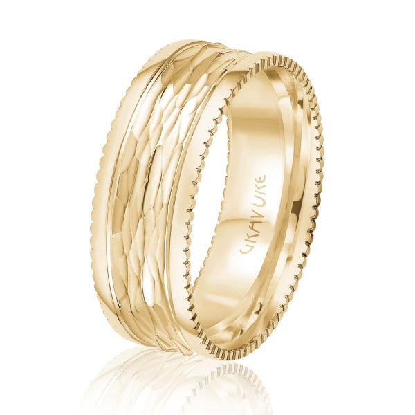 Men's 10K Gold Hammered Finish Coin Edge Band - Gold Bands with Designs - Design Jewellers Edmonton