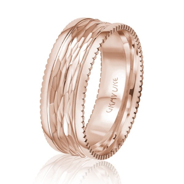 Men's 10K Gold Hammered Finish Coin Edge Band - Gold Bands with Designs - Design Jewellers Edmonton