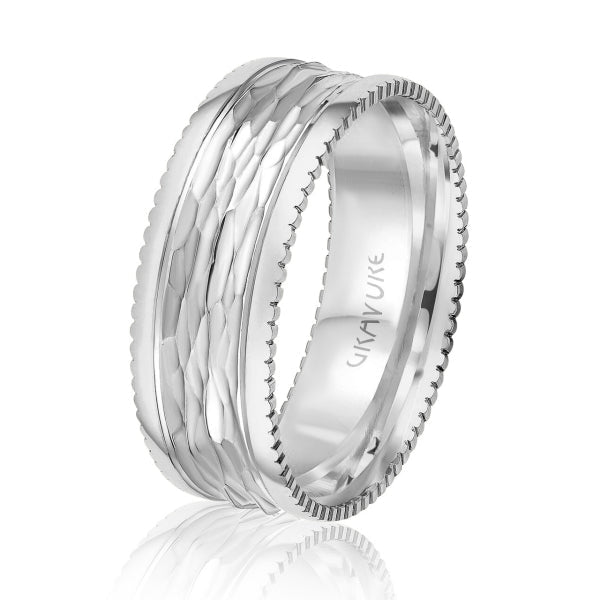 Men's 10K Gold Hammered Finish Coin Edge Band - Gold Bands with Designs - Design Jewellers Edmonton