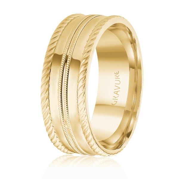 Men's 10K Gold Multi - Detail Rope & Milgrain Band - Gold Bands with Designs - Design Jewellers Edmonton