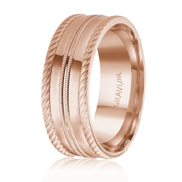 Men's 10K Gold Multi - Detail Rope & Milgrain Band - Gold Bands with Designs - Design Jewellers Edmonton
