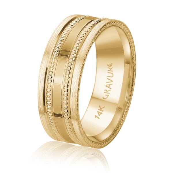 Men's 10K Gold Multi - Textured Milgrain & Rope Edge Band - Gold Bands with Designs - Design Jewellers Edmonton