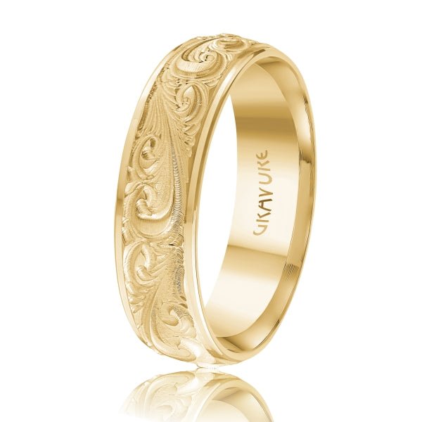 Men's 10K Gold Ornate Scroll Engraved Band - Gold Bands with Designs - Design Jewellers Edmonton