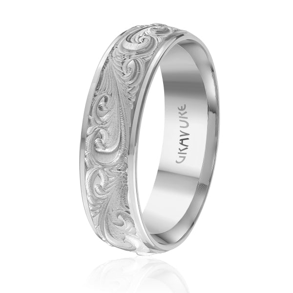 Men's 10K Gold Ornate Scroll Engraved Band - Gold Bands with Designs - Design Jewellers Edmonton