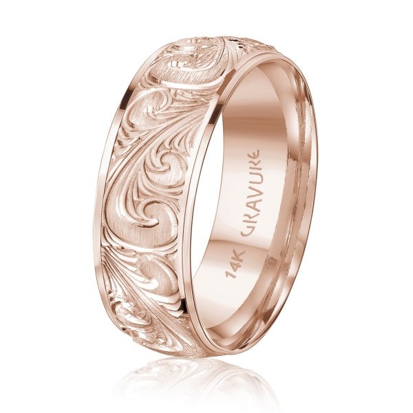Men's 10K Gold Ornate Scroll Engraved Band - Gold Bands with Designs - Design Jewellers Edmonton