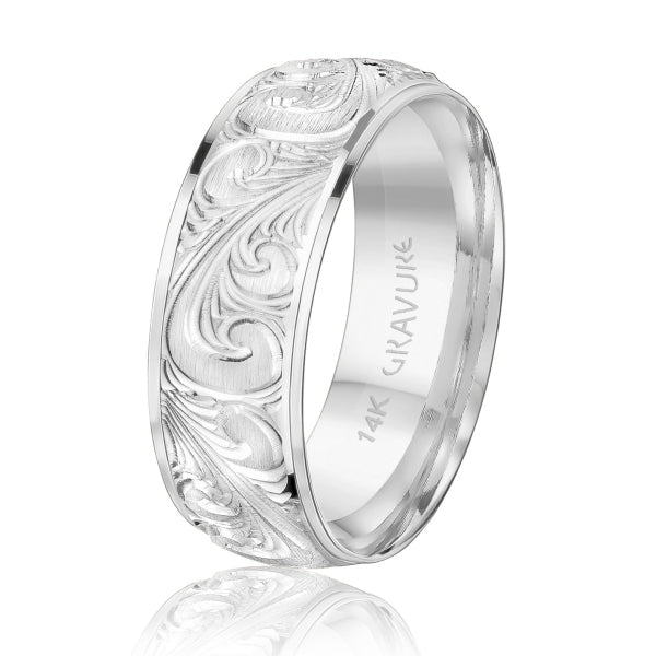 Men's 10K Gold Ornate Scroll Engraved Band - Gold Bands with Designs - Design Jewellers Edmonton