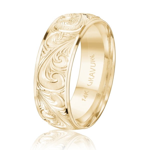Men's 10K Gold Ornate Scroll Engraved Band - Gold Bands with Designs - Design Jewellers Edmonton