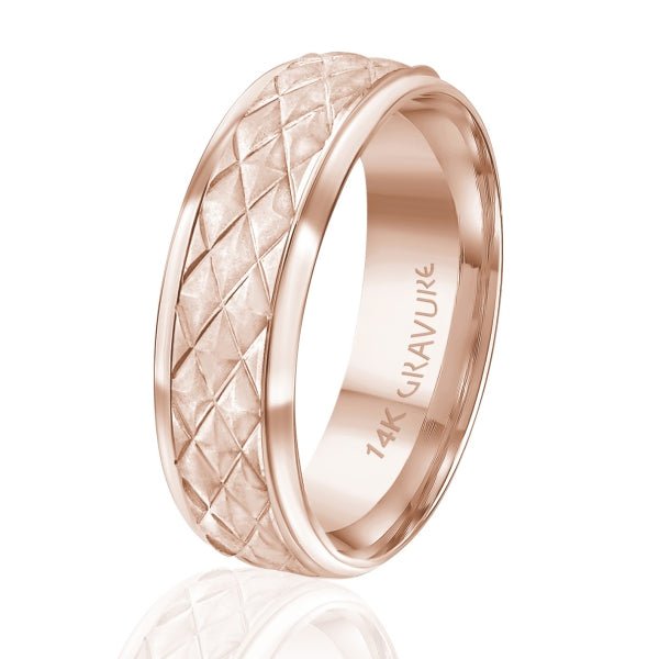 Men's 10K Gold Quilted Pattern Band - Gold Bands with Designs - Design Jewellers Edmonton