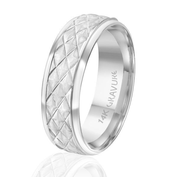 Men's 10K Gold Quilted Pattern Band - Gold Bands with Designs - Design Jewellers Edmonton