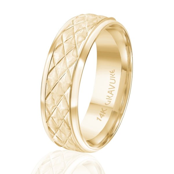 Men's 10K Gold Quilted Pattern Band - Gold Bands with Designs - Design Jewellers Edmonton