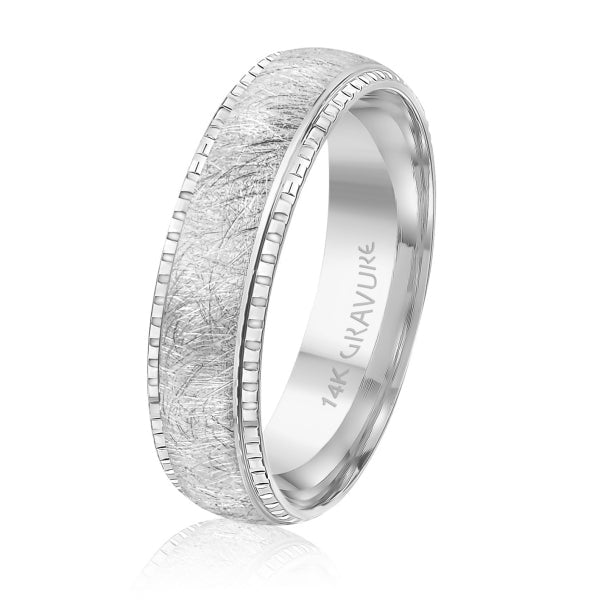 Men's 10K Gold Random Brush Texture & Segmented Edge Band - Gold Bands with Designs - Design Jewellers Edmonton