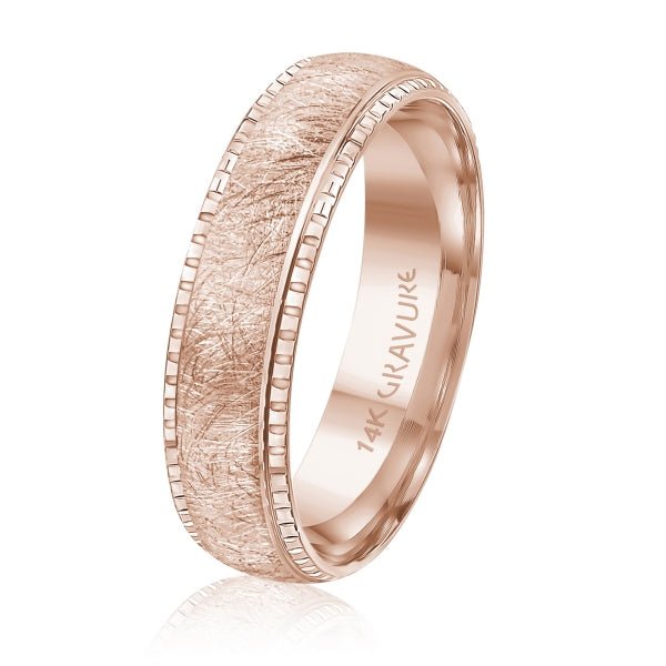 Men's 10K Gold Random Brush Texture & Segmented Edge Band - Gold Bands with Designs - Design Jewellers Edmonton