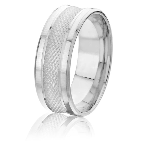 Men's 10K Gold Recessed Geometric Grid Pattern Band - Gold Bands with Designs - Design Jewellers Edmonton