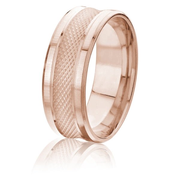 Men's 10K Gold Recessed Geometric Grid Pattern Band - Gold Bands with Designs - Design Jewellers Edmonton