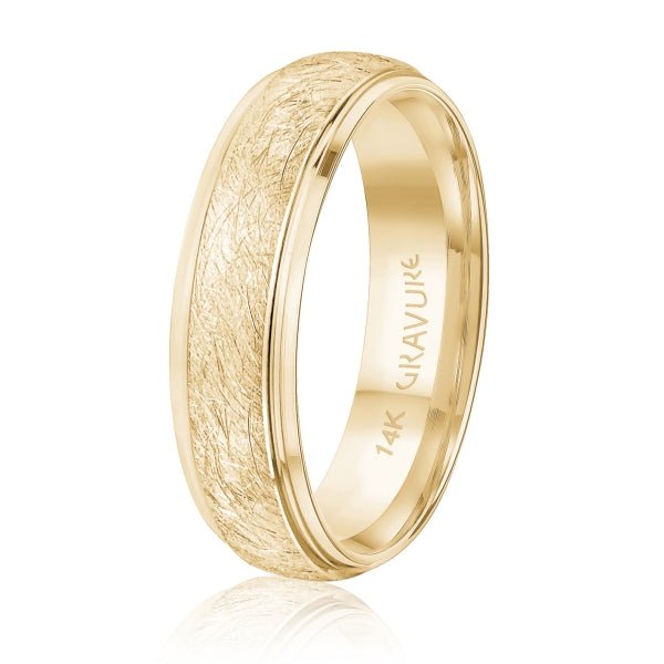 Men's 10K Gold Rugged Texture Groove Band - Gold Bands with Designs - Design Jewellers Edmonton