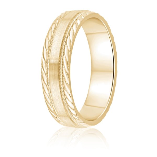 Men's 10K Gold Satin Finish Braided & Milgrain Band - Gold Bands with Designs - Design Jewellers Edmonton