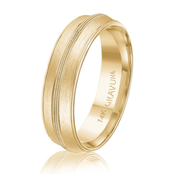 Men's 10K Gold Satin Finish Central Milgrain Band - Gold Bands with Designs - Design Jewellers Edmonton