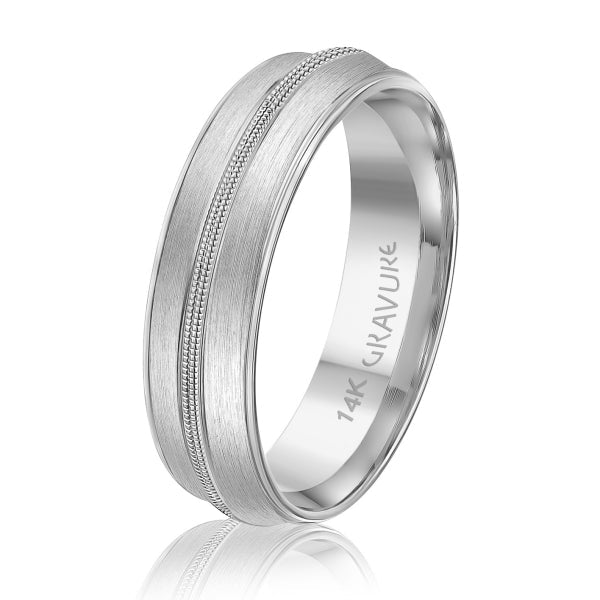 Men's 10K Gold Satin Finish Central Milgrain Band - Gold Bands with Designs - Design Jewellers Edmonton