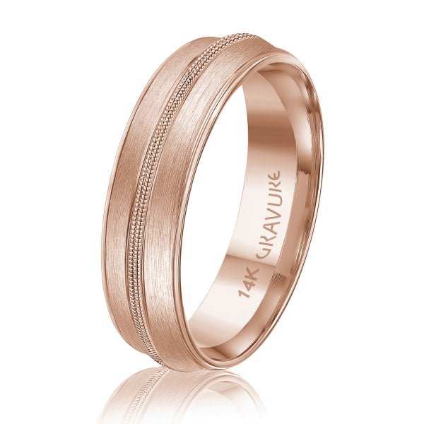 Men's 10K Gold Satin Finish Central Milgrain Band - Gold Bands with Designs - Design Jewellers Edmonton