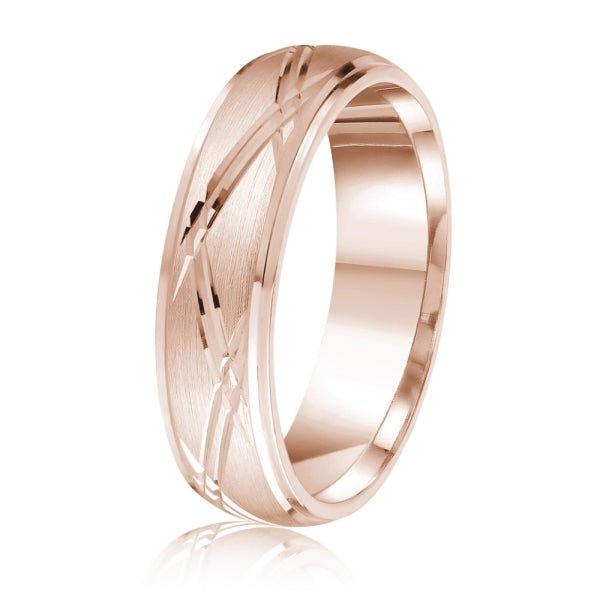 Men's 10K Gold Satin Finish Criss - Cross Pattern Band - Gold Bands with Designs - Design Jewellers Edmonton