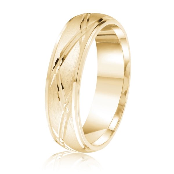 Men's 10K Gold Satin Finish Criss - Cross Pattern Band - Gold Bands with Designs - Design Jewellers Edmonton