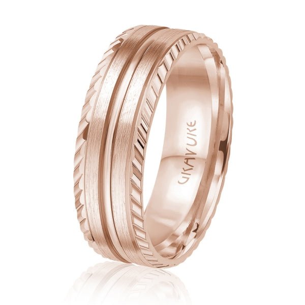 Men's 10K Gold Satin Finish Double Line Milgrain Band - Gold Bands with Designs - Design Jewellers Edmonton