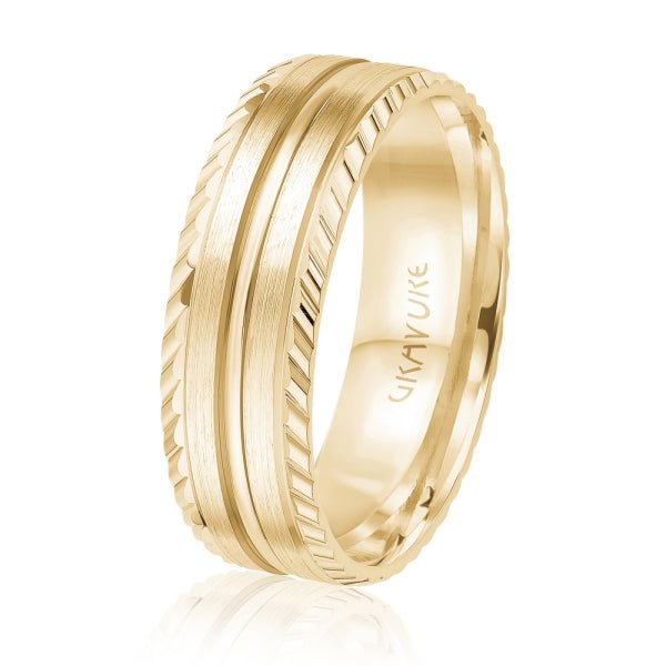 Men's 10K Gold Satin Finish Double Line Milgrain Band - Gold Bands with Designs - Design Jewellers Edmonton