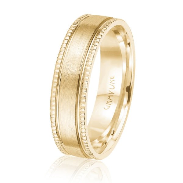 Men's 10K Gold Satin Finish Double Line Milgrain Band - Gold Bands with Designs - Design Jewellers Edmonton
