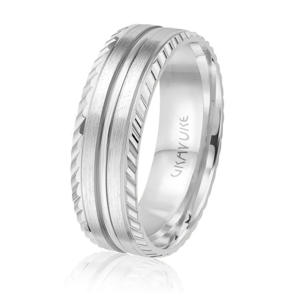 Men's 10K Gold Satin Finish Double Line Milgrain Band - Gold Bands with Designs - Design Jewellers Edmonton