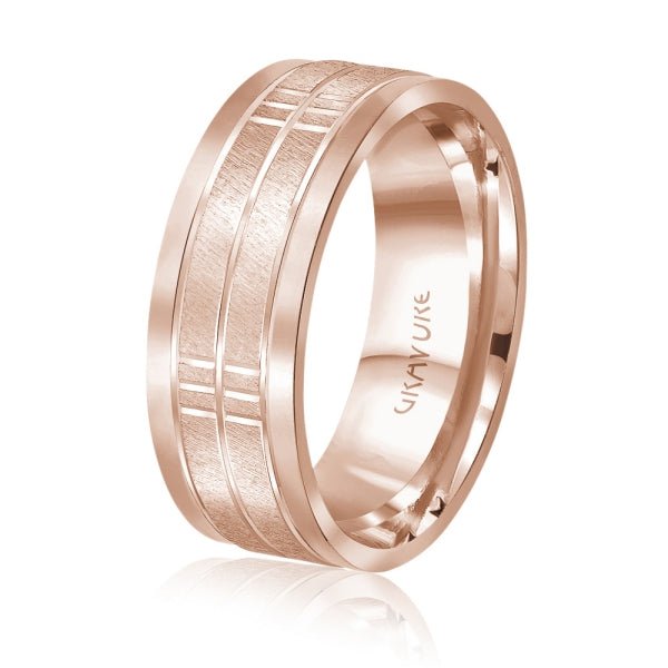 Men's 10K Gold Satin Finish Geometric Bar Pattern Band - Gold Bands with Designs - Design Jewellers Edmonton