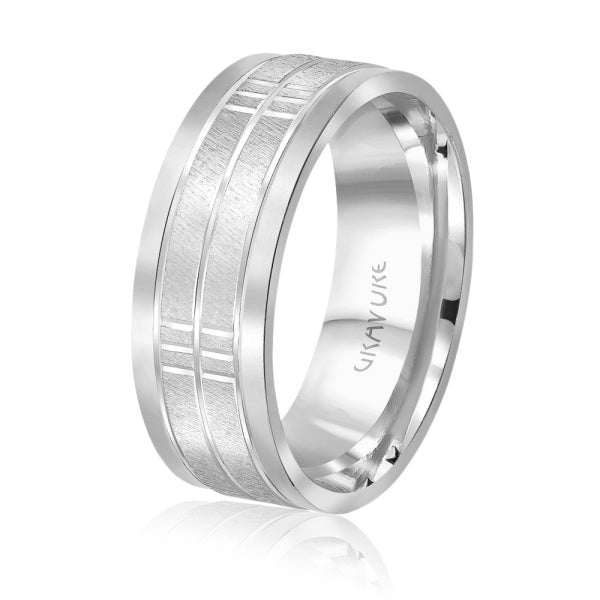 Men's 10K Gold Satin Finish Geometric Bar Pattern Band - Gold Bands with Designs - Design Jewellers Edmonton