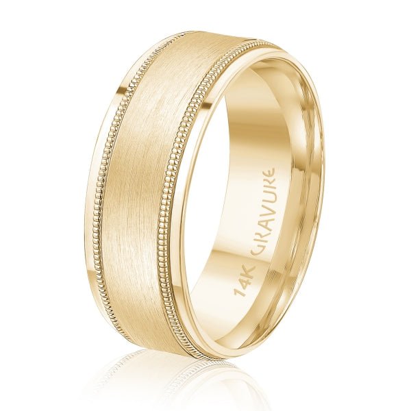 Men's 10K Gold Satin Finish Milgrain Border Band - Gold Bands with Designs - Design Jewellers Edmonton