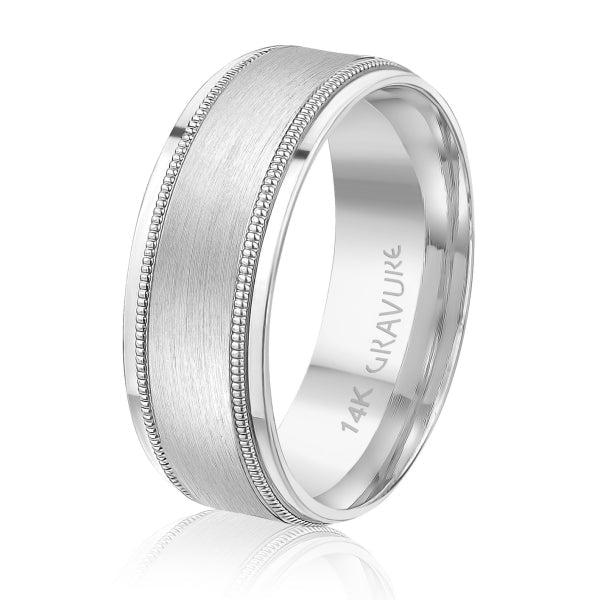 Men's 10K Gold Satin Finish Milgrain Border Band - Gold Bands with Designs - Design Jewellers Edmonton