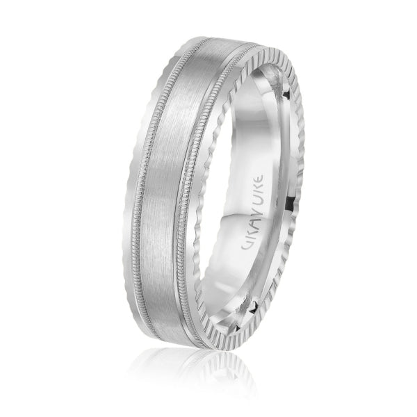 Men's 10K Gold Satin Finish Milgrain & Ridged Edge Band - Gold Bands with Designs - Design Jewellers Edmonton